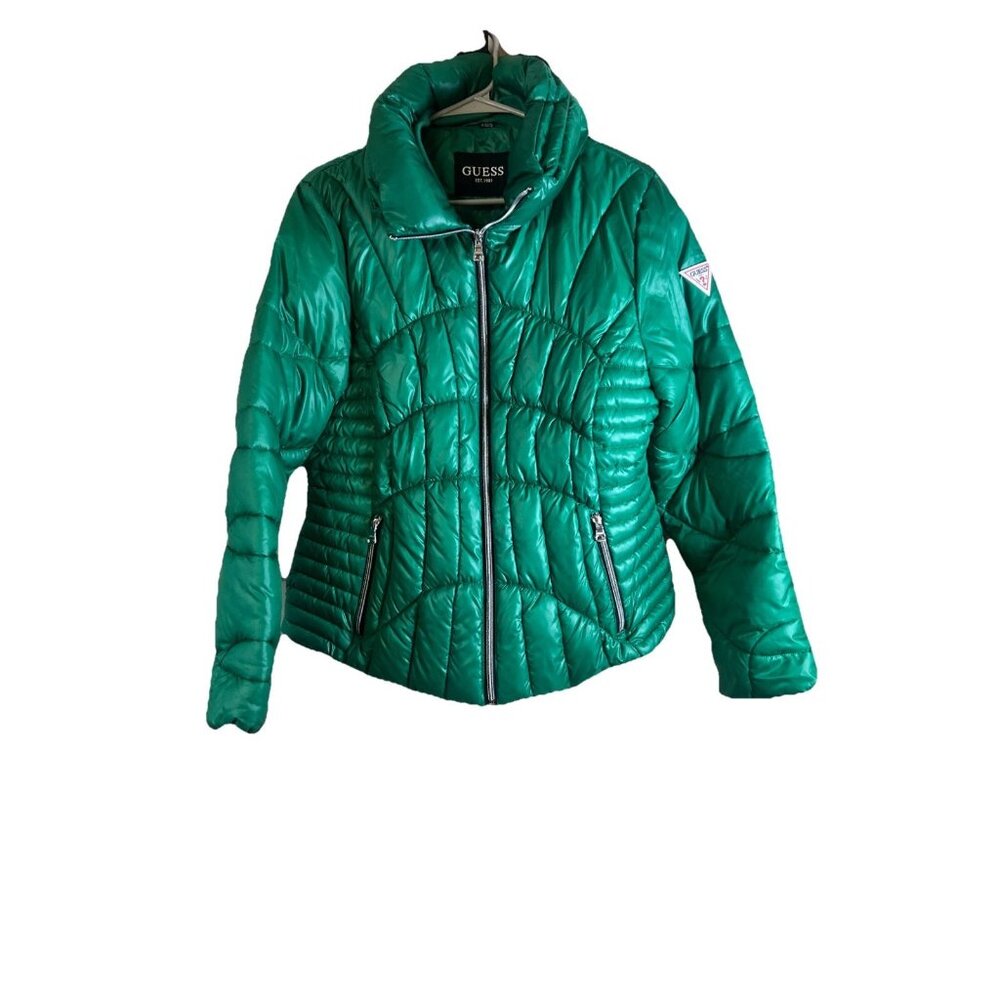 Guess Women’s Green Puffer Jacket Size XL
